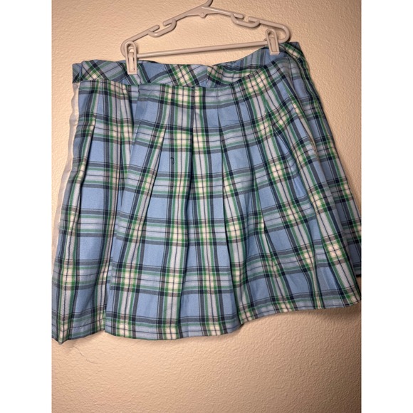 Forever 21 Blue Green Plaid Gingham Colorblock Pleated Mini Skirt Plus Size 0X - Picture 7 of 11
